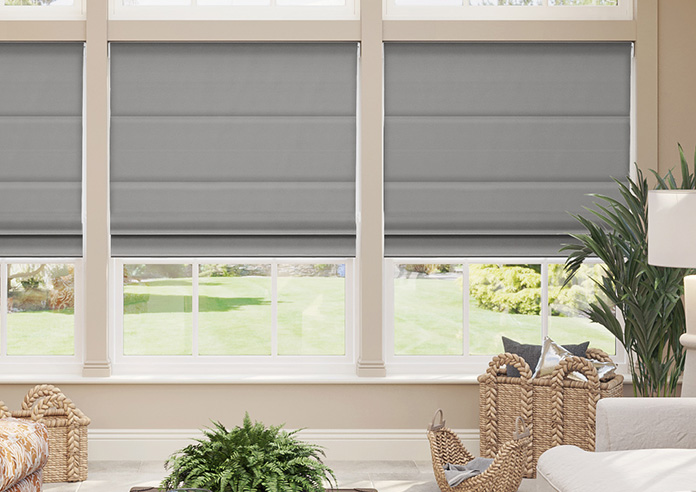 Akoya Faux Silk, Lustre Steel Grey - Motorised Roman Blind - Image 3